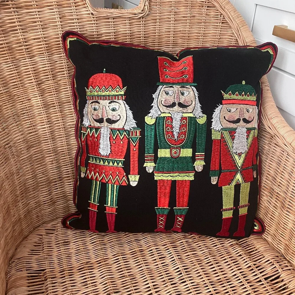 RAZ Imports Embroidered Nutcracker Pillow Cover Christmas Decor